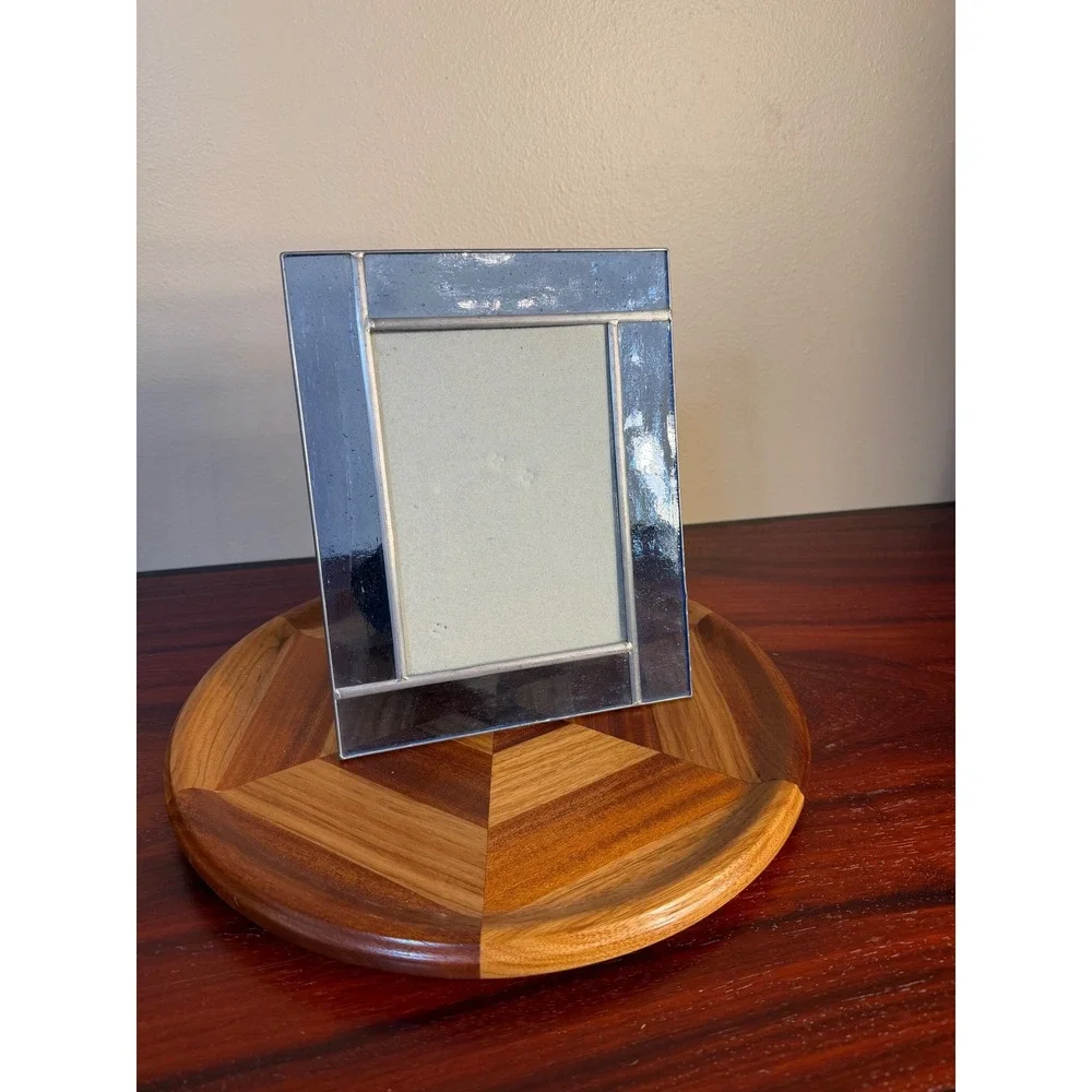J Devlin Glass Art Blue Stained Glass Picture Frame 7.5 x 10Tabletop Decor Handm